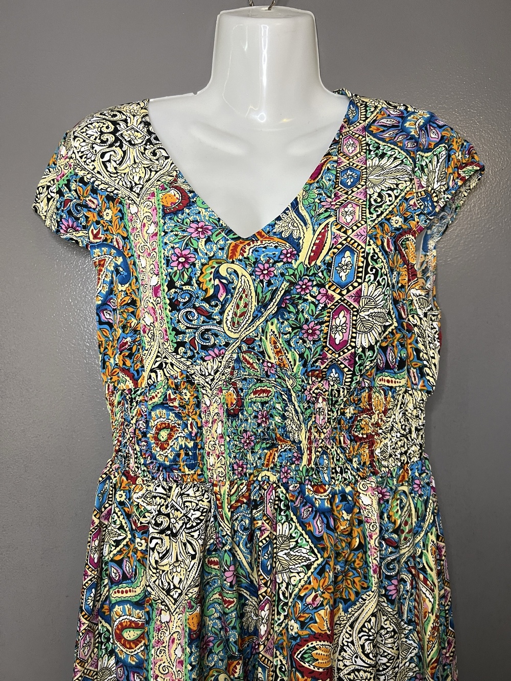 Cupshe Dress Womens Medium Multicolor Paisley V Neck Smocked Maxi Sundress Boho
